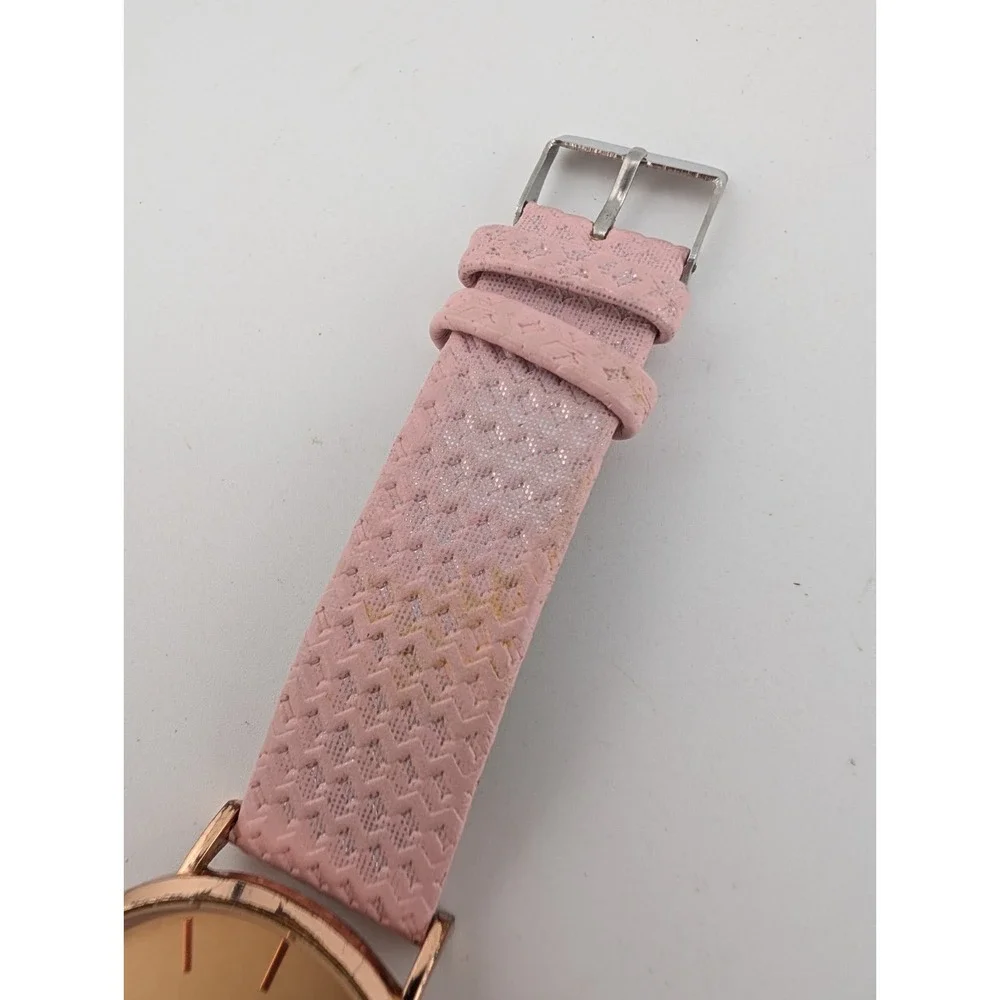 Women's Quartz Watch 41mm Case Pink Faux Leather Band- New Battery